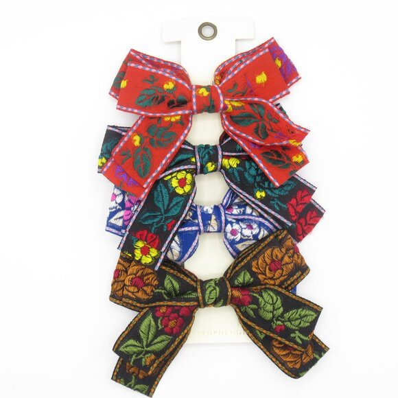 Anthropologie Floral Ribbon Hair Bow Clips, Set of 4 - Picture 2 of 6